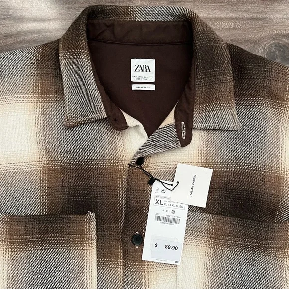 ZARA Man Brown And White Flannel - Picture 2 of 5